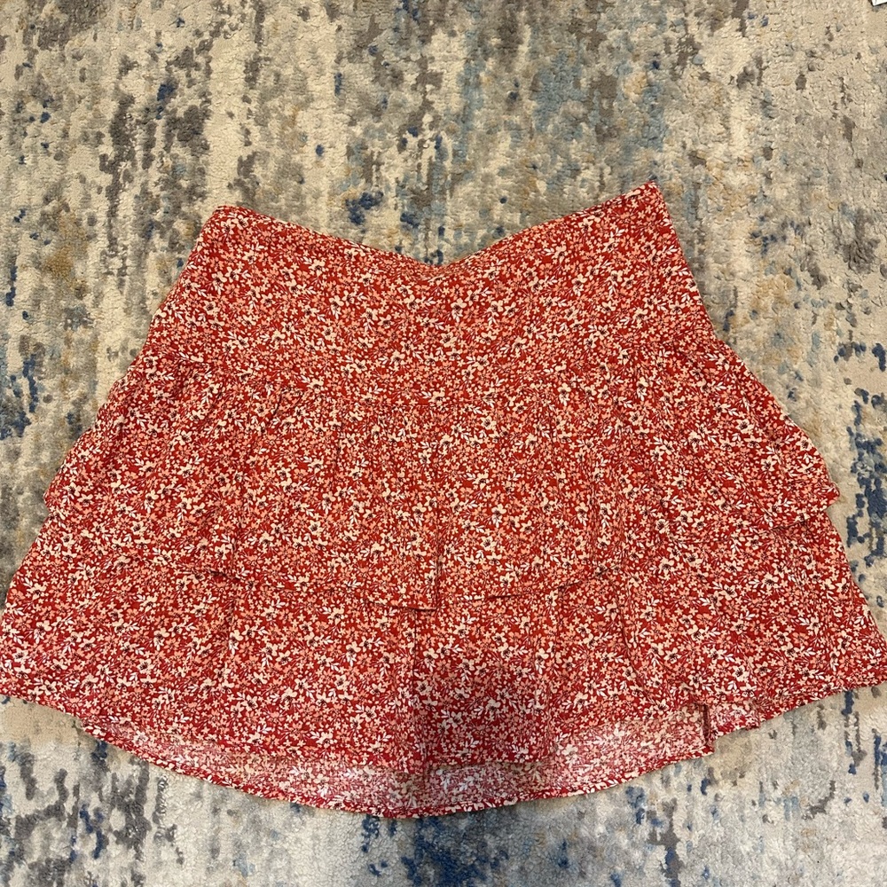 Flowy, ruffle, floral print skirt